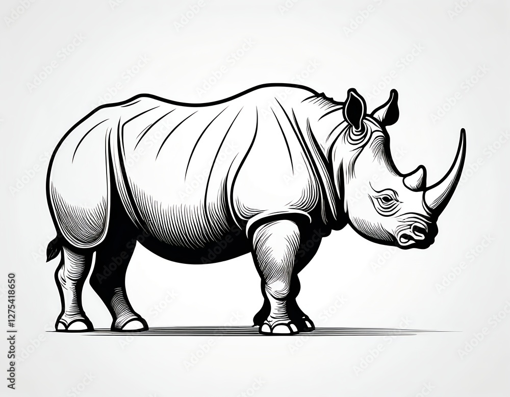 Fototapeta premium Rhinoceros Line Art Illustration