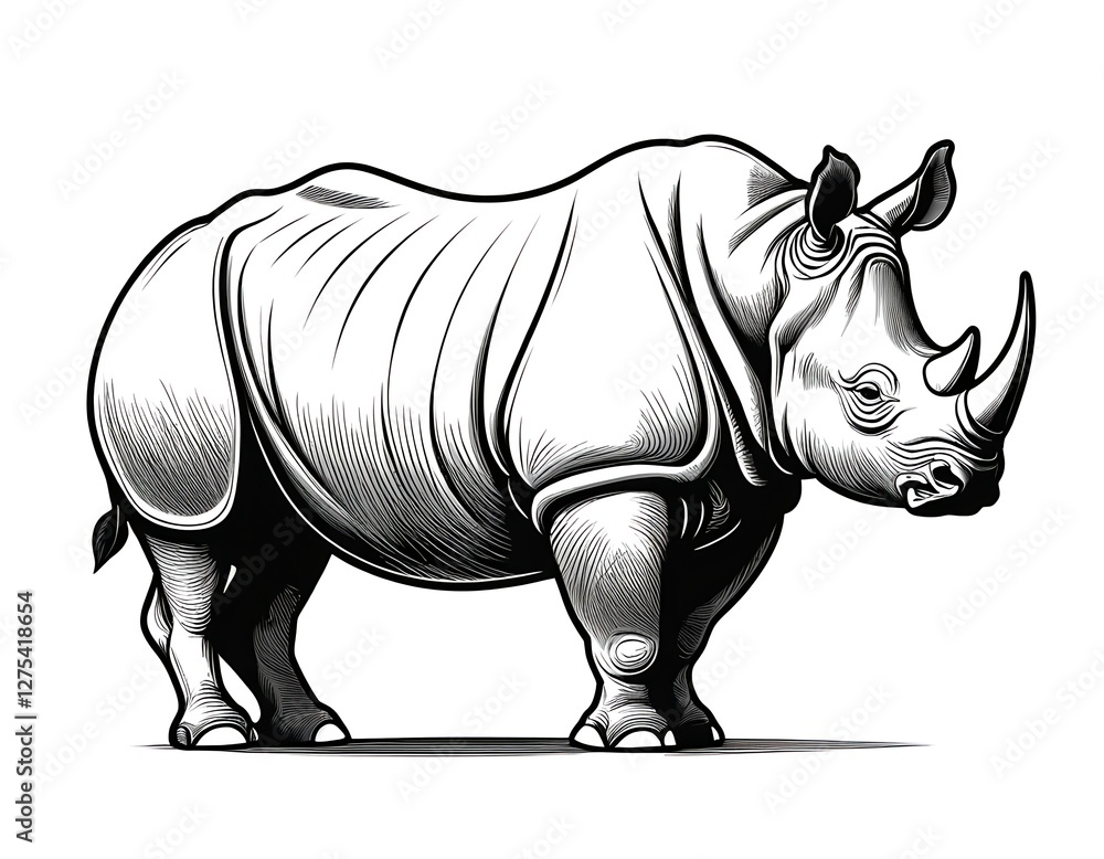 Fototapeta premium Engraved Rhino Illustration