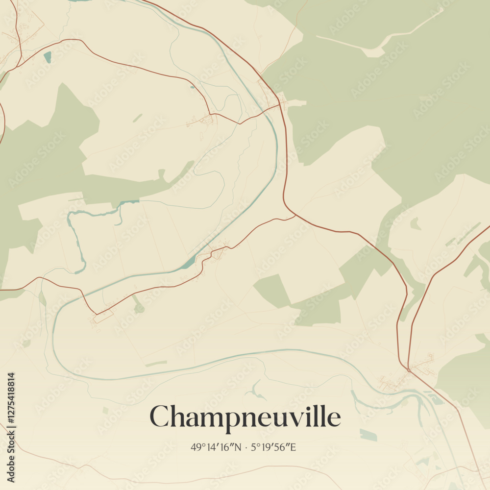 Fototapeta premium Vintage map of Champneuville, France.