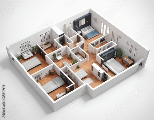 Wallpaper Mural Modern Apartment Floor Plan 3D Model Torontodigital.ca