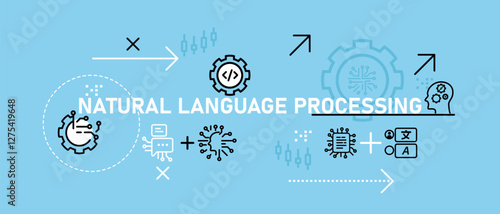 NLP natural language processing conceptual smart learning AI artificial intelligence system linguistic computing data programming data communication development analysis futuristic machine icon design