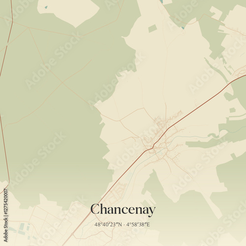 Vintage map of Chancenay, France.