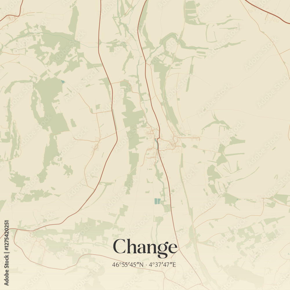 Fototapeta premium Vintage map of Change, France.