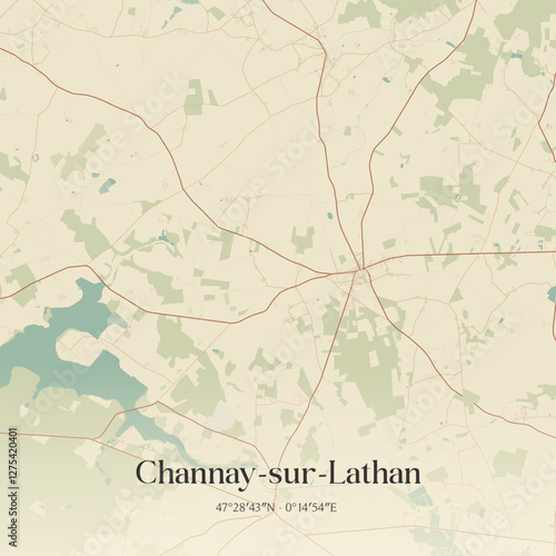 Vintage map of Channay-sur-Lathan, France.