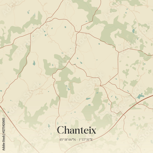 Vintage map of Chanteix, France.