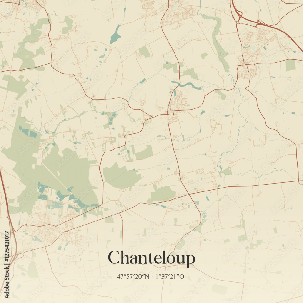 Fototapeta premium Vintage map of Chanteloup, France.