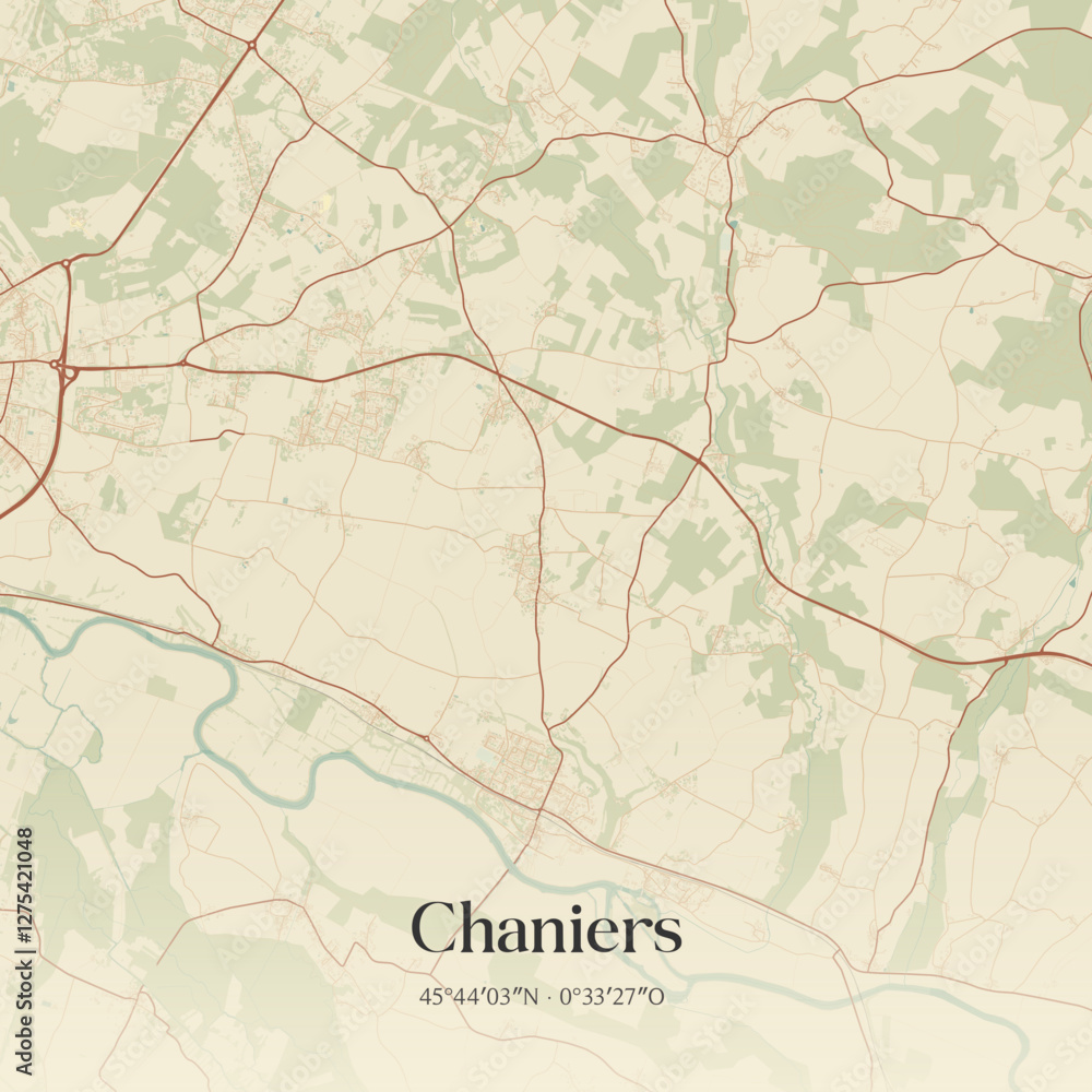 Fototapeta premium Vintage map of Chaniers, France.