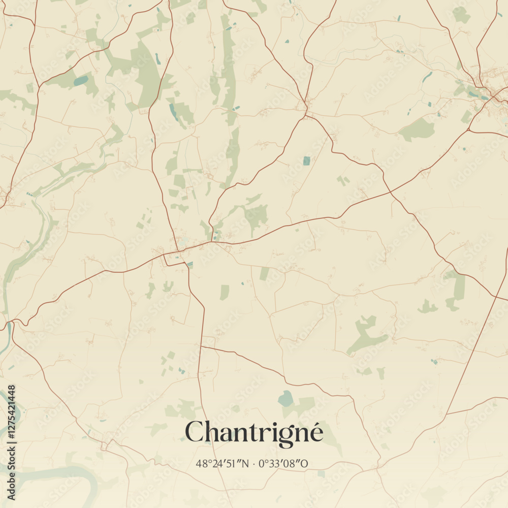 Fototapeta premium Vintage map of Chantrigné, France.
