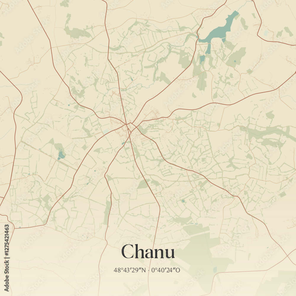 Fototapeta premium Vintage map of Chanu, France.