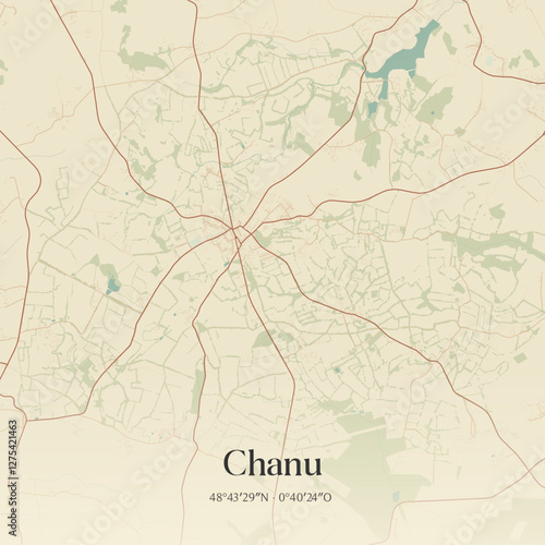Vintage map of Chanu, France.