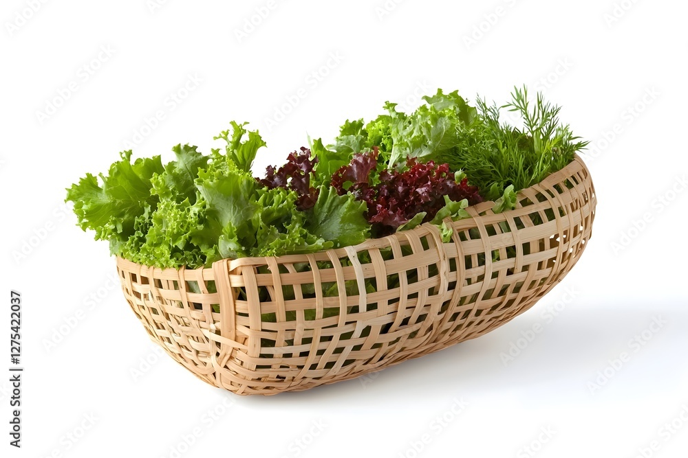 Bamboo Basket Filled with Fresh Salad Greens Bamboo Basket Filled with Fresh Salad Greens