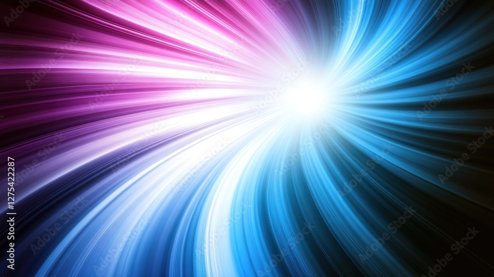 Obraz premium Abstract swirling light rays, pink, blue, white, black background.