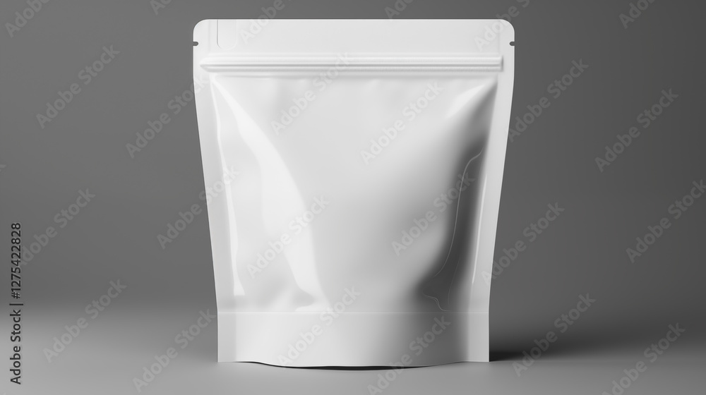 White pouch packaging empty mockup, Package for food and product design. e-eco friendly package. White pouch packaging empty mockup, Package for food and product design. e-eco friendly package.