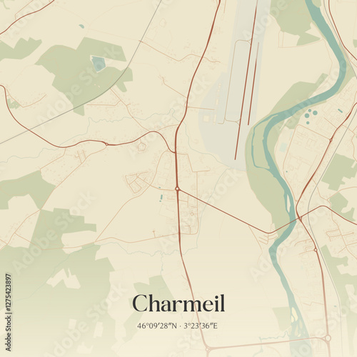 Vintage map of Charmeil, France.