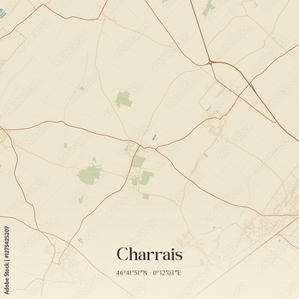 Obraz premium Vintage map of Charrais, France.