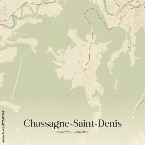 Vintage map of Chassagne-Saint-Denis, France.
