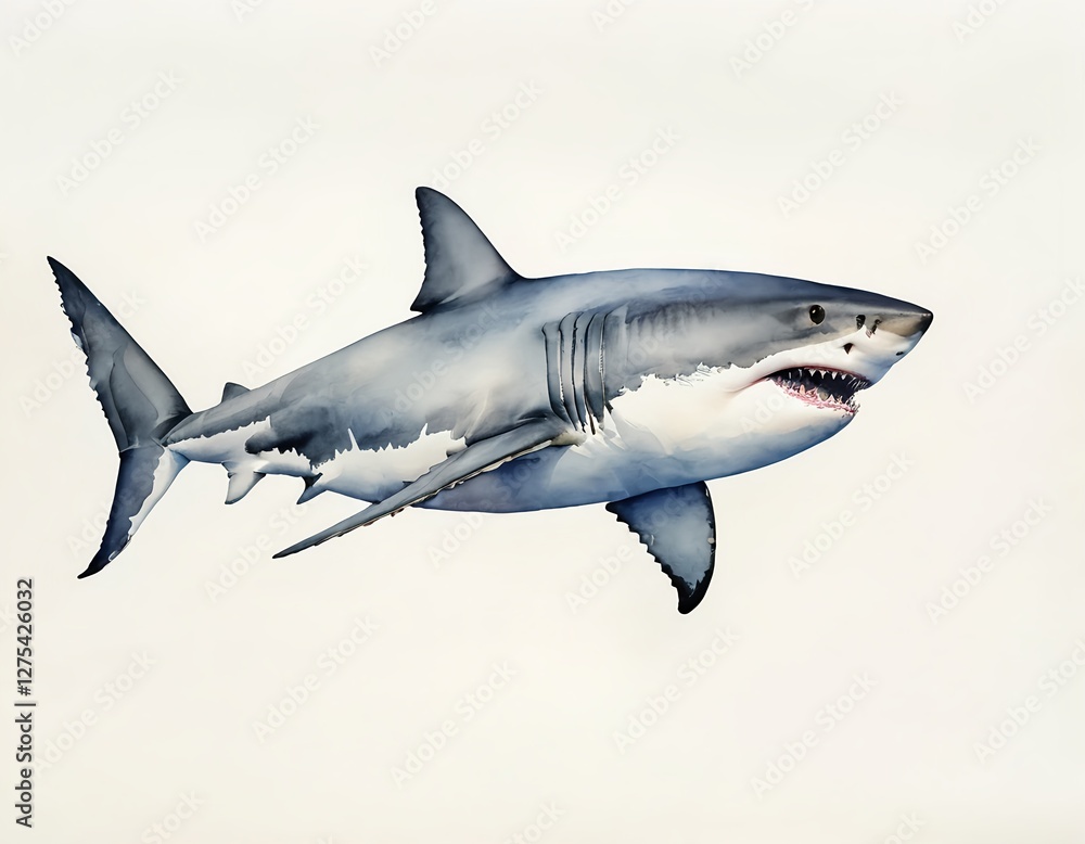 Fototapeta premium Great White Shark Watercolor Illustration
