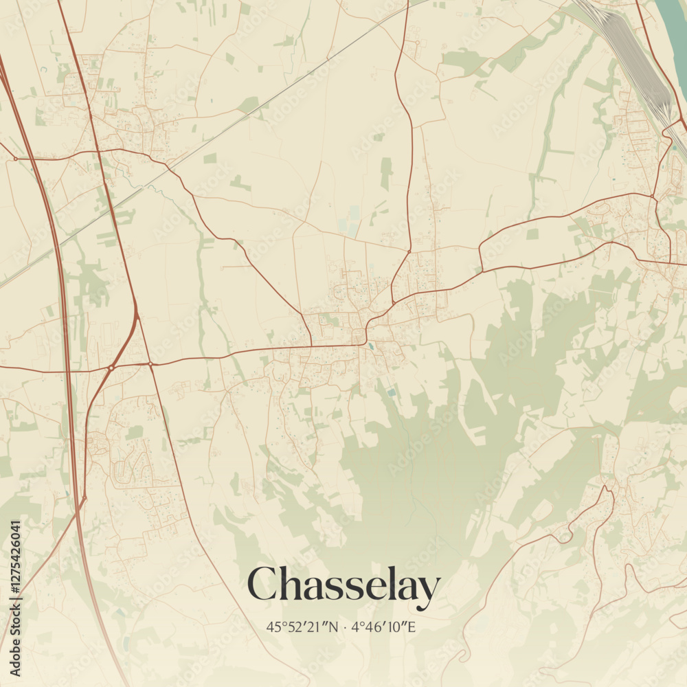 Obraz premium Vintage map of Chasselay, France.