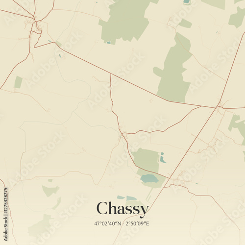 Vintage map of Chassy, France.