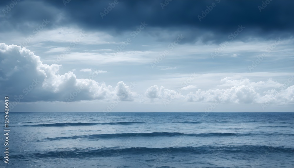 Fototapeta premium Serene Seascape Cloudy Sky Over Calm Ocean