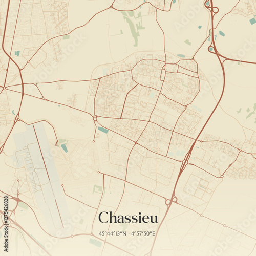 Vintage map of Chassieu, France.