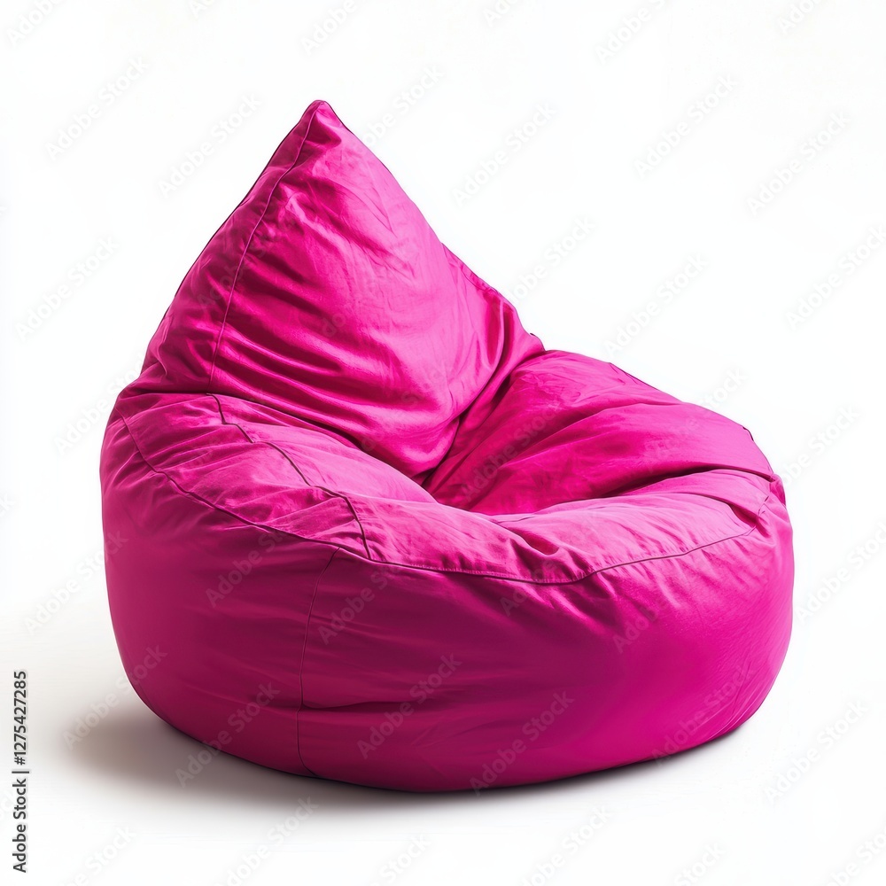 Hot pink oversized bean bag sofa with ultra-soft texture isolated on white Hot pink oversized bean bag sofa with ultra-soft texture isolated on white