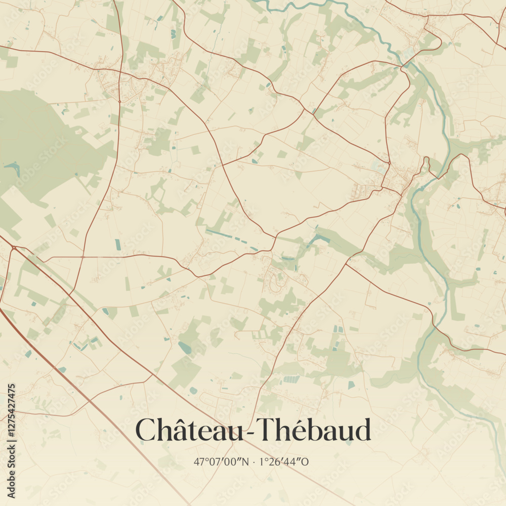 Fototapeta premium Vintage map of Château-Thébaud, France.