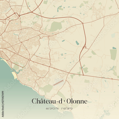 Vintage map of Château-d'Olonne, France.