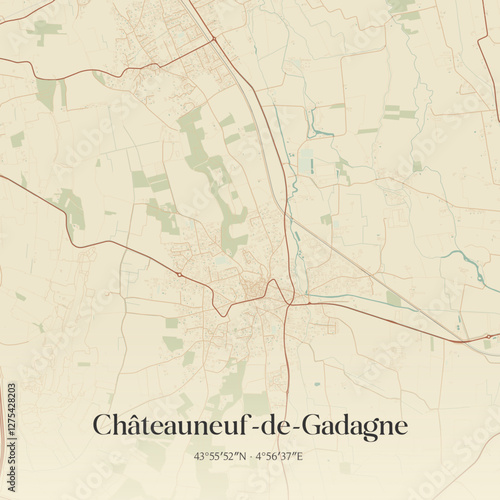 Vintage map of Châteauneuf-de-Gadagne, France.