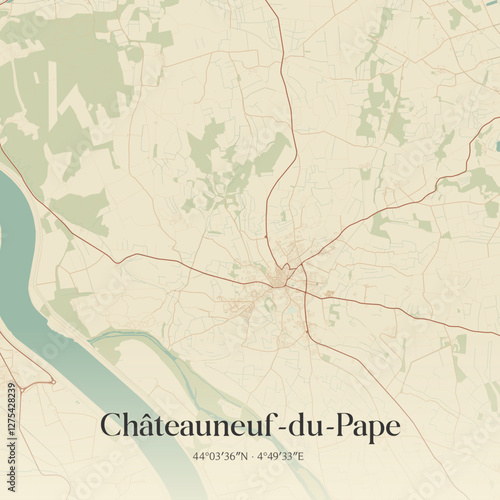 Vintage map of Châteauneuf-du-Pape, France.