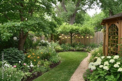 Wallpaper Mural Serene Backyard Garden Path with Wooden Gazebo and Blooming Flowers Torontodigital.ca