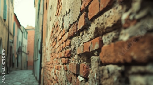 Ancient Brick Wall in a Narrow Alleyway: A Glimpse of European Charm