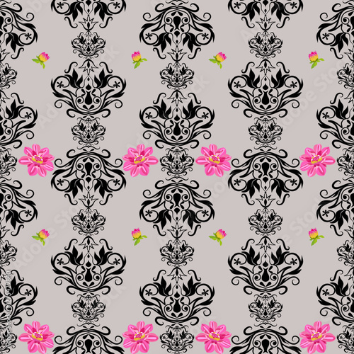 Classic Damask Seamless Pattern with beautiful flowers. Vector Illustration for Elegant Textile Design.