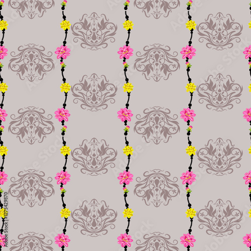 Classic Damask Seamless Pattern with vintage floewrs. Vector Illustration for Elegant Textile Design.
