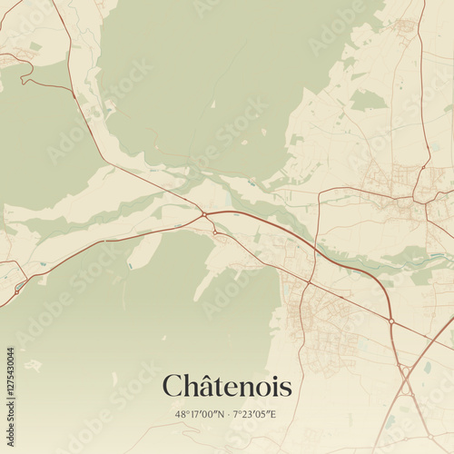 Vintage map of Châtenois, France.