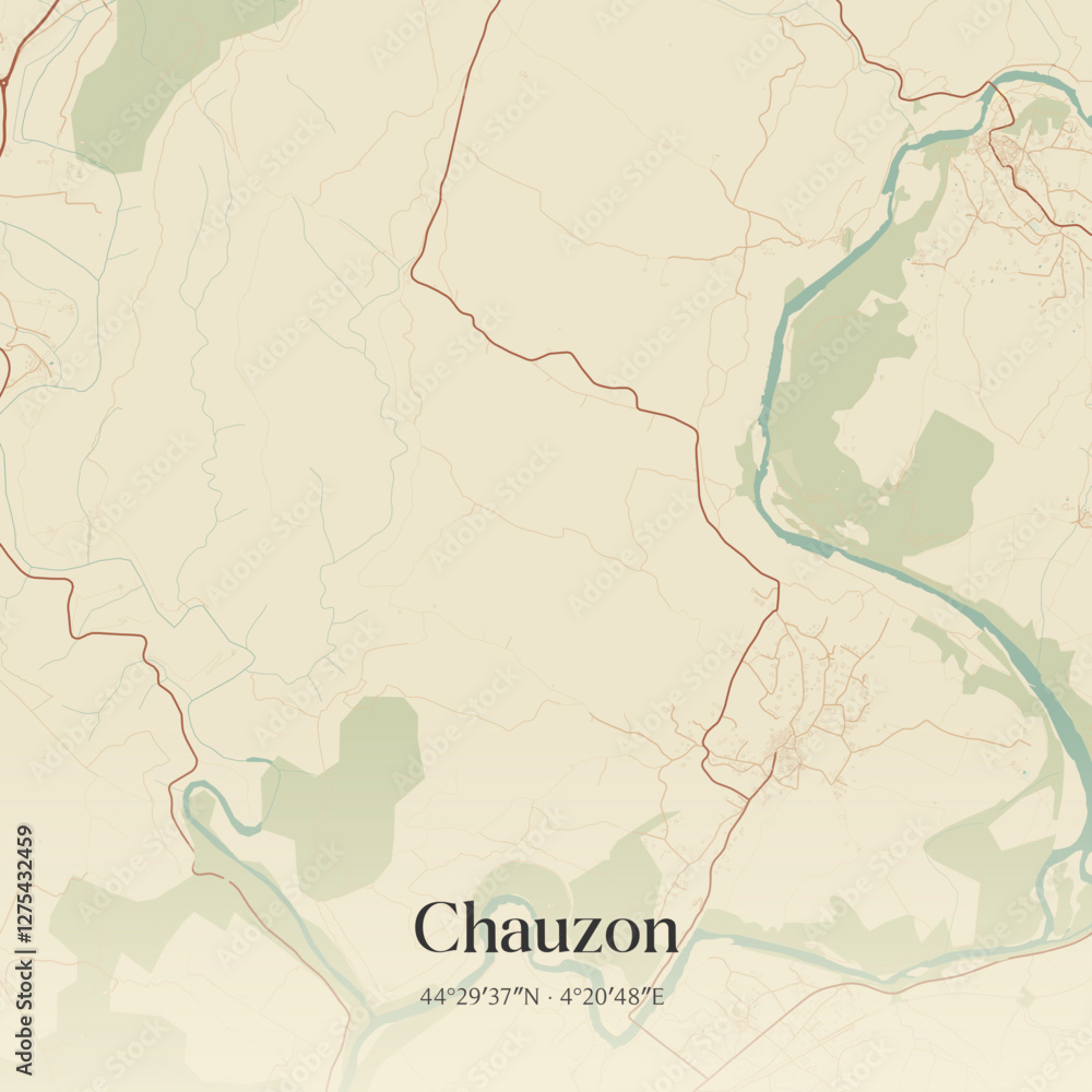 Fototapeta premium Vintage map of Chauzon, France.
