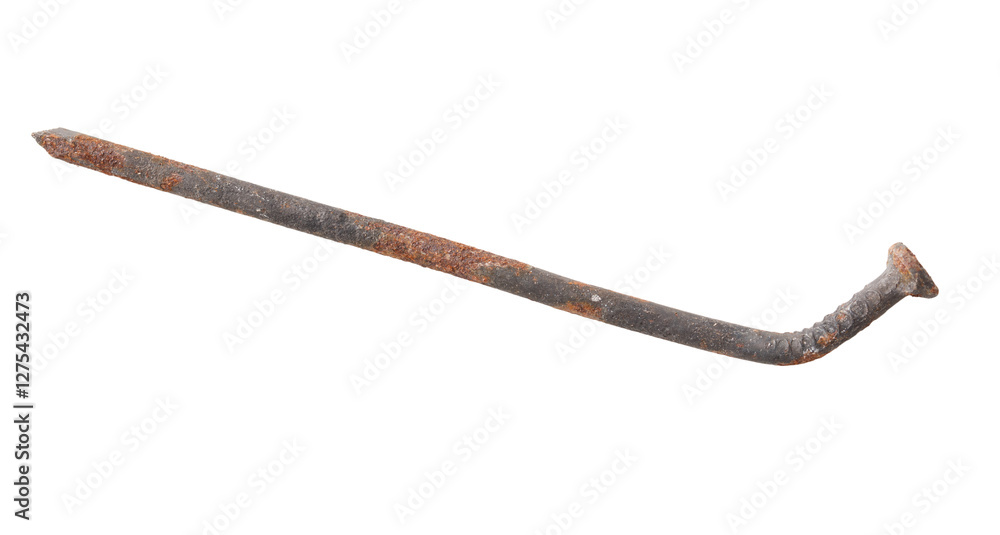 Obraz premium A rusty nail is shown on a white background