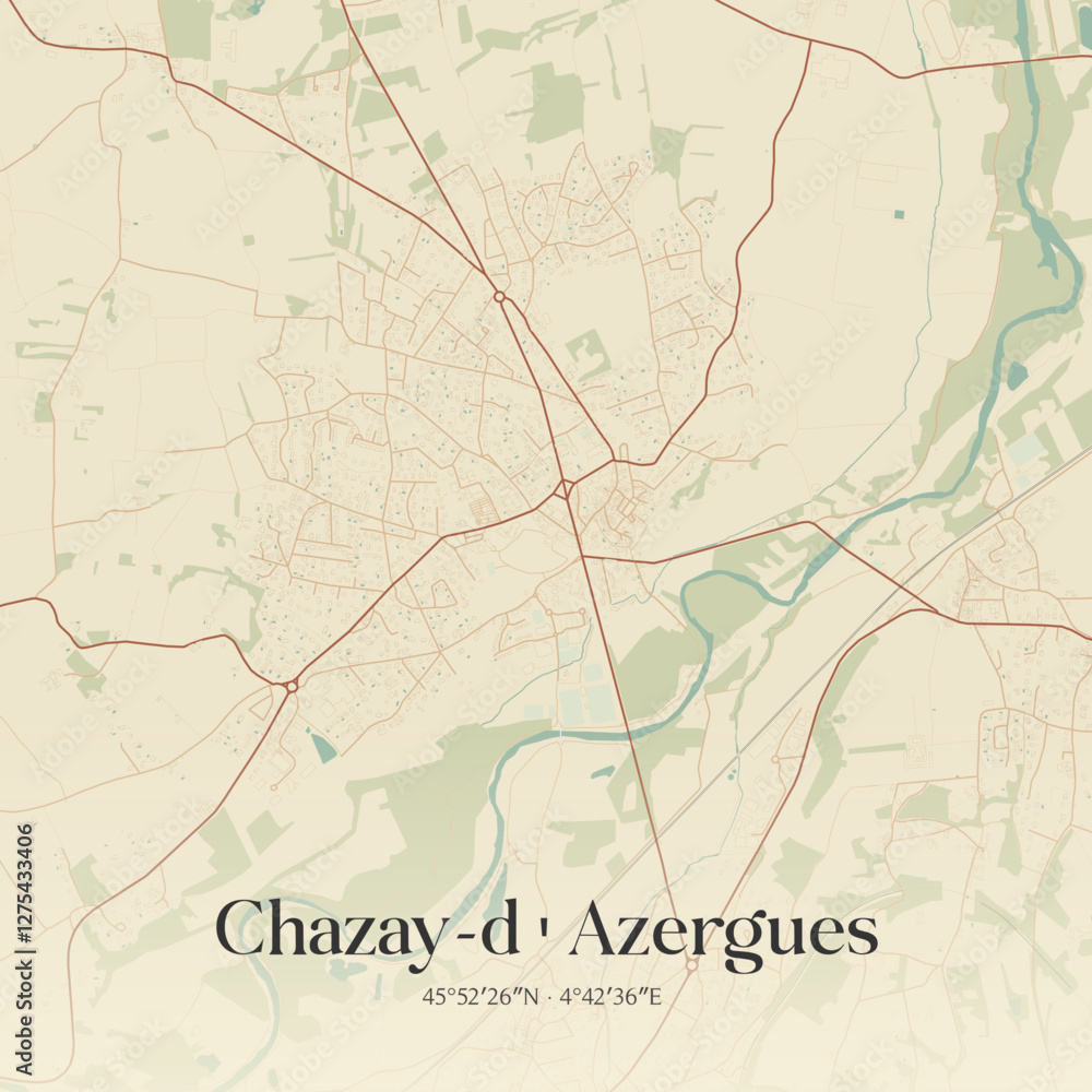 Fototapeta premium Vintage map of Chazay-d'Azergues, France.