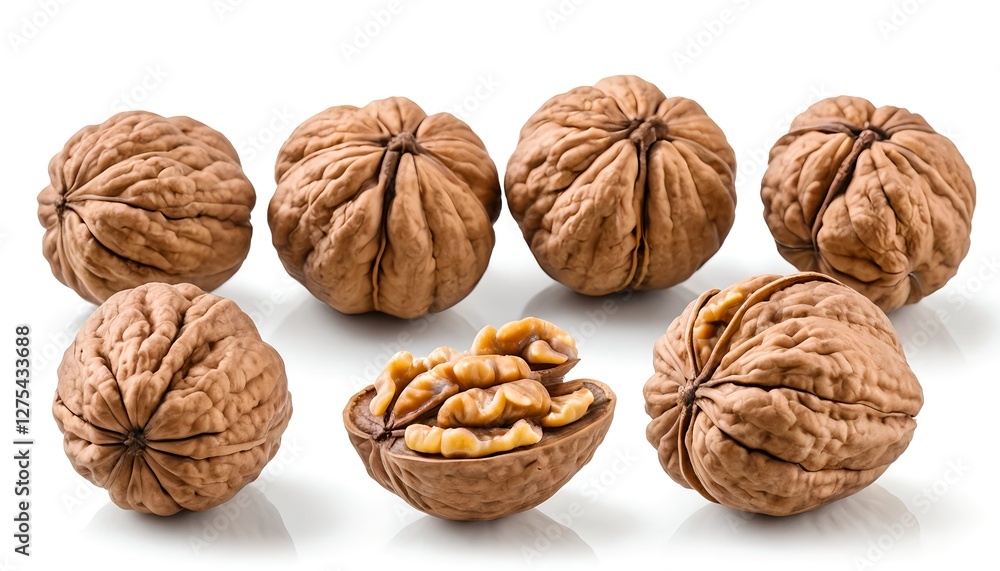 Whole Walnuts and Halved Walnut with Kernels