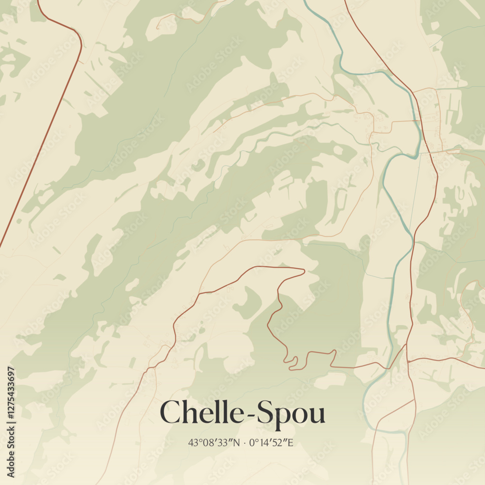 Fototapeta premium Vintage map of Chelle-Spou, France.