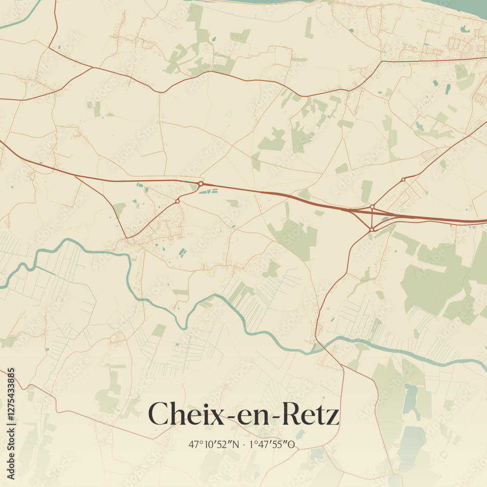 Obraz premium Vintage map of Cheix-en-Retz, France.