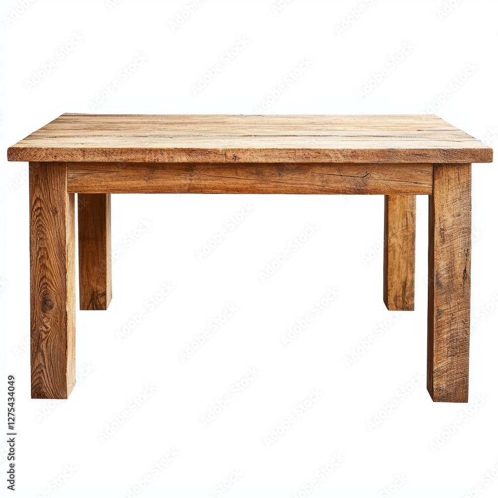 Rustic farmhouse-style wooden dining table with thick legs isolated on white Rustic farmhouse-style wooden dining table with thick legs isolated on white