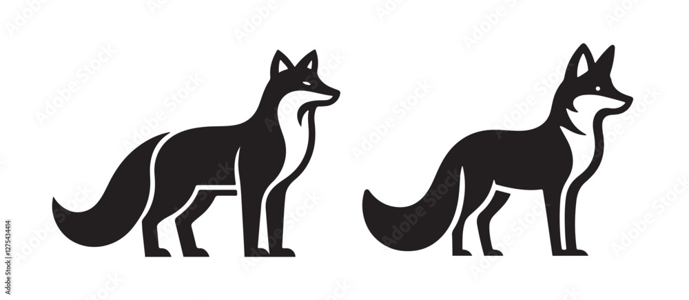 Obraz premium Fox animal black solid silhouette vector logo icon design on white background