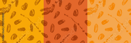 Organic dates pattern seamless. Vector color hand drawn charcoal drawings for dried date label, nutrition packaging design, natural dates syrup. Dried fruits ornament - date sugar banner