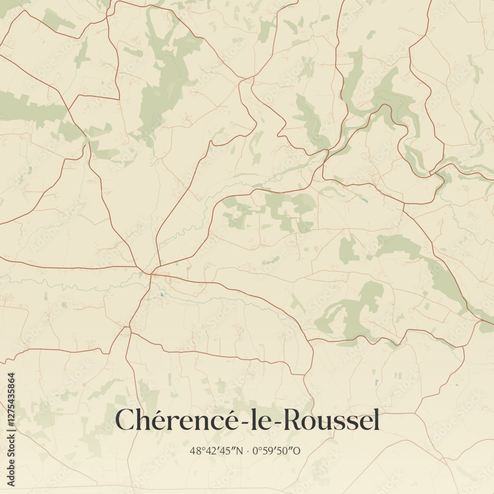 Fototapeta premium Vintage map of Chérencé-le-Roussel, France.