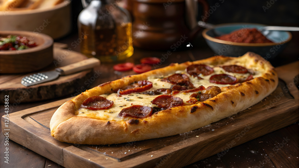 custom made wallpaper toronto digitalMediterranean Pizza (Pide) with Sucuk Sausage Slices 