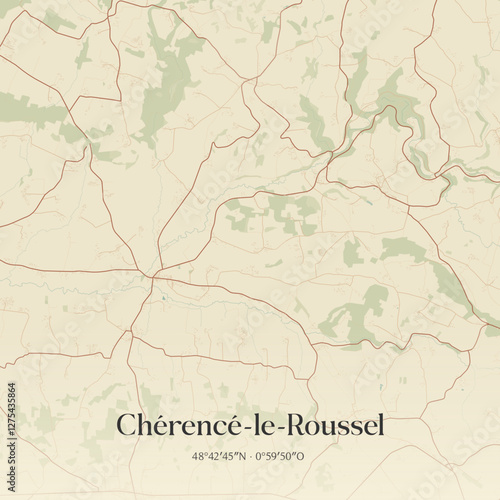 Vintage map of Chérencé-le-Roussel, France.