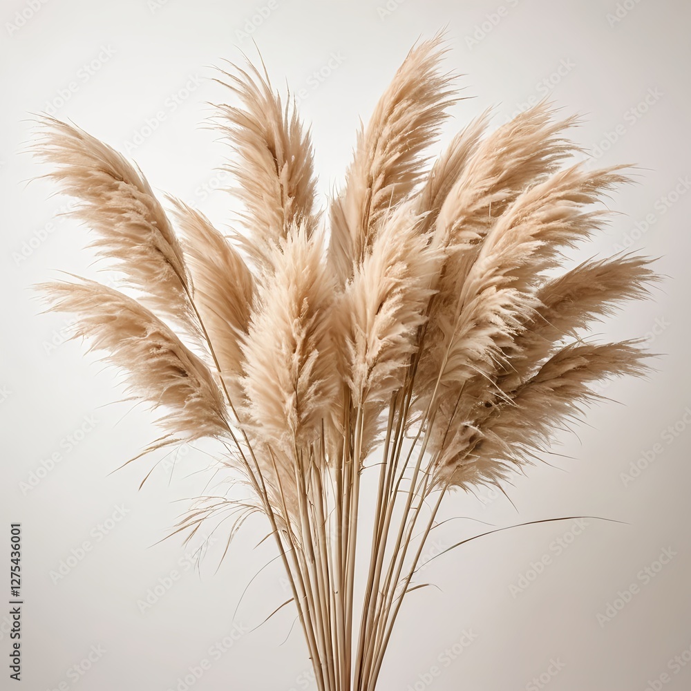 Fototapeta premium Beige Pampas Grass Bouquet on White Background