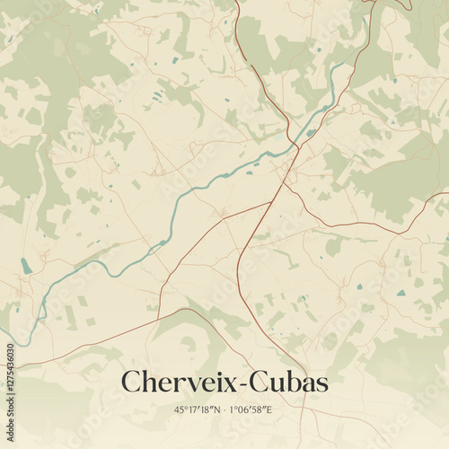 Vintage map of Cherveix-Cubas, France.