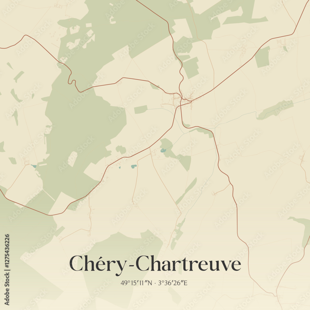 Obraz premium Vintage map of Chéry-Chartreuve, France.